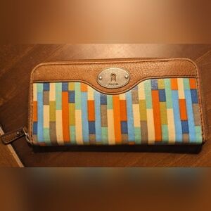 Fossil Key-Per Multicolor Coated Zip Around Wallet